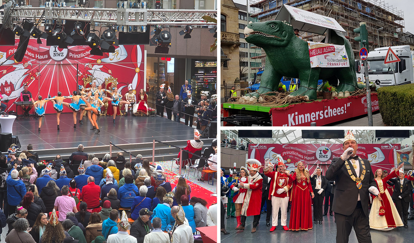 Impressionen Fastnacht im NordWestZentrum und Dino-Wagen.